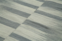 Degrade Kilim Grey Striped Cotton Wool Handmade Area Rug 6'7'' x 9'5''