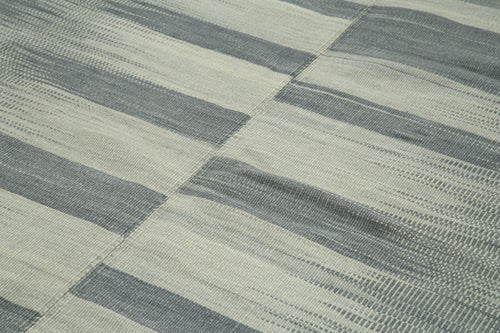 Degrade Kilim Grey Striped Cotton Wool Handmade Area Rug 6'7'' x 9'5''