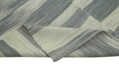 Degrade Kilim Grey Striped Cotton Wool Handmade Area Rug 6'7'' x 9'5''