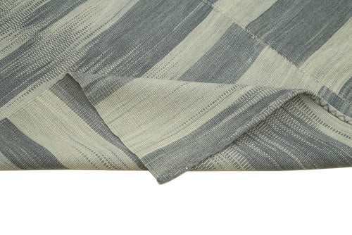 Degrade Kilim Grey Striped Cotton Wool Handmade Area Rug 6'7'' x 9'5''