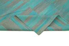 Degrade Kilim Turquoise Striped Cotton Wool Handmade Area Rug 7'1'' x 8'6''