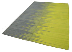 Degrade Kilim Grey Striped Cotton Wool Handmade Area Rug 5'10'' x 8'8''