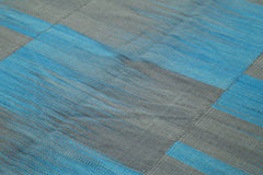 Handmade Area Rug – Blue Striped Kilim Cotton Wool Carpet 7'1''x9'3'' Soft Texture
