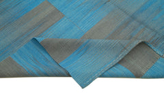 Handmade Area Rug – Blue Striped Kilim Cotton Wool Carpet 7'1''x9'3'' Soft Texture