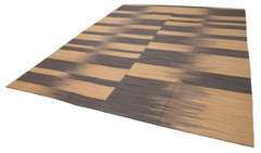 Degrade Kilim White Striped Cotton Wool Handmade Area Rug 9'8'' x 12'4''