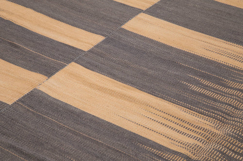 Degrade Kilim White Striped Cotton Wool Handmade Area Rug 9'8'' x 12'4''