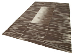 Degrade Kilim Brown Striped Cotton Wool Handmade Area Rug 6'8'' x 11'1''