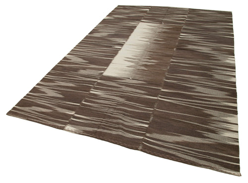 Degrade Kilim Brown Striped Cotton Wool Handmade Area Rug 6'8'' x 11'1''
