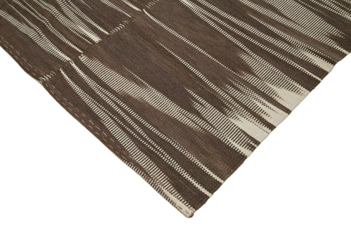 Degrade Kilim Brown Striped Cotton Wool Handmade Area Rug 6'8'' x 11'1''