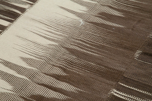 Degrade Kilim Brown Striped Cotton Wool Handmade Area Rug 6'8'' x 11'1''