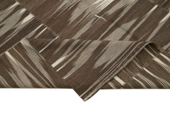 Degrade Kilim Brown Striped Cotton Wool Handmade Area Rug 6'8'' x 11'1''