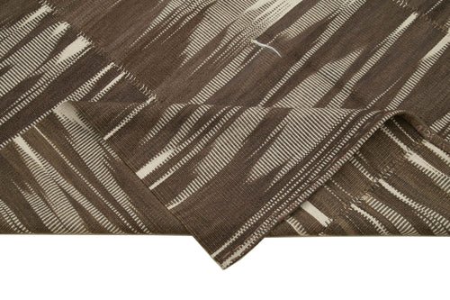 Degrade Kilim Brown Striped Cotton Wool Handmade Area Rug 6'8'' x 11'1''