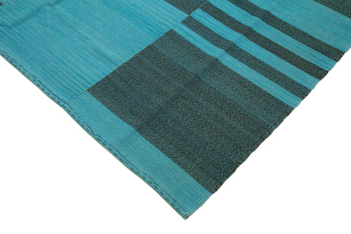 Degrade Kilim Turquoise Striped Cotton Wool Handmade Area Rug 8'11'' x 13'7''