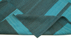 Degrade Kilim Turquoise Striped Cotton Wool Handmade Area Rug 8'11'' x 13'7''