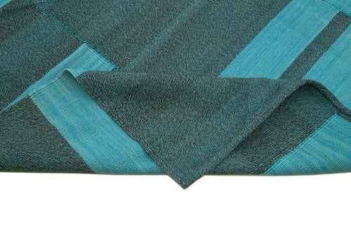Degrade Kilim Turquoise Striped Cotton Wool Handmade Area Rug 8'11'' x 13'7''