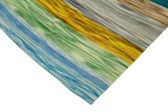 Degrade Kilim White Striped Cotton Wool Handmade Area Rug 9'8'' x 12'10''