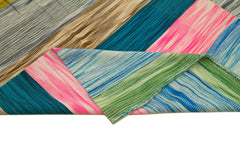 Degrade Kilim White Striped Cotton Wool Handmade Area Rug 9'8'' x 12'10''