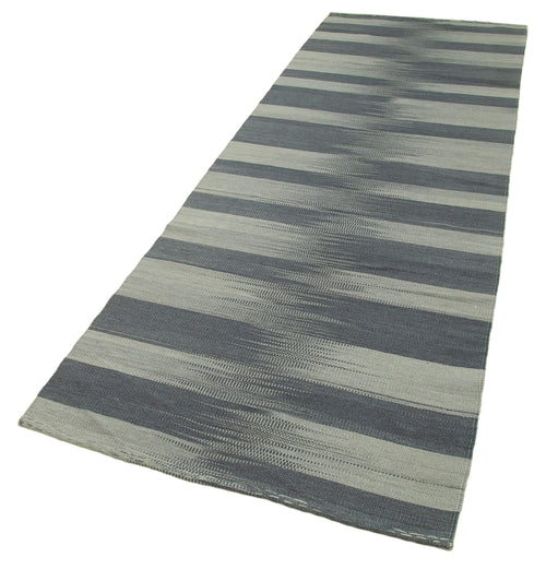 Degrade Kilim Grey Striped Cotton Wool Handmade Area Rug 3'4'' x 9'10''