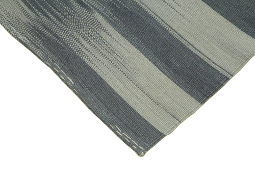 Degrade Kilim Grey Striped Cotton Wool Handmade Area Rug 3'4'' x 9'10''