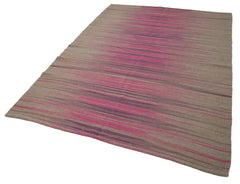 Degrade Kilim Purple Striped Cotton Wool Handmade Area Rug 5'10'' x 8'4''