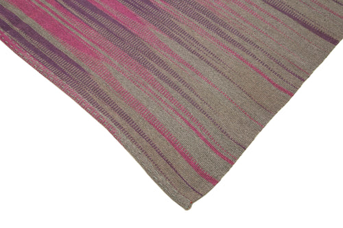 Degrade Kilim Purple Striped Cotton Wool Handmade Area Rug 5'10'' x 8'4''