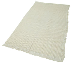 Handmade Area Rug - Beige Geometric Cotton Wool Rug, Durable Floor Covering 3'7''x6'3''