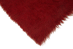 Handmade Area Rug – Red Shaggy Cotton Wool Vintage Turkish Carpet 4'6''x6'7''