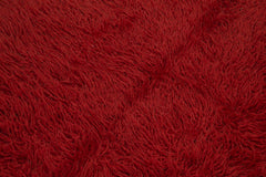 Handmade Area Rug – Red Shaggy Cotton Wool Vintage Turkish Carpet 4'6''x6'7''