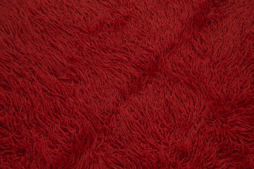 Handmade Area Rug – Red Shaggy Cotton Wool Vintage Turkish Carpet 4'6''x6'7''
