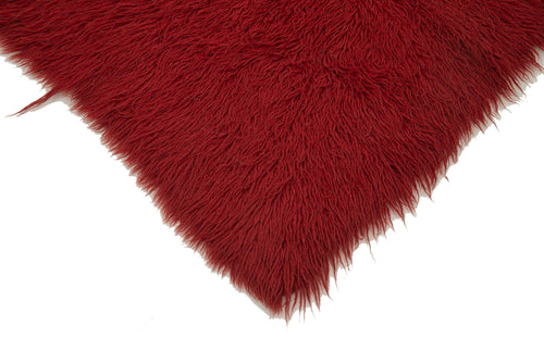 Handmade Area Rug - Red Shaggy Cotton Wool 4x6 Vintage Turkish Carpet