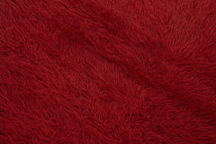 Handmade Area Rug - Red Shaggy Cotton Wool 4x6 Vintage Turkish Carpet