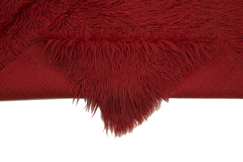 Handmade Area Rug - Red Shaggy Cotton Wool 4x6 Vintage Turkish Carpet