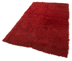 Tulu Red Shaggy Cotton Wool Handmade Area Rug 4'7'' x 7'7''