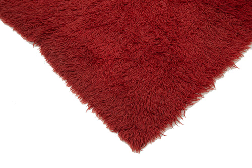 Tulu Red Shaggy Cotton Wool Handmade Area Rug 4'7'' x 7'7''
