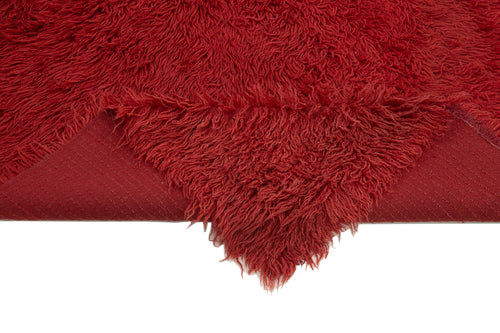 Tulu Red Shaggy Cotton Wool Handmade Area Rug 4'7'' x 7'7''
