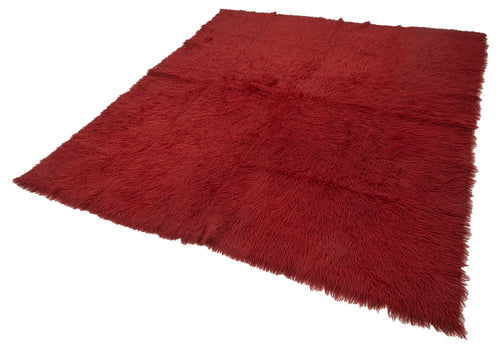Tulu Red Shaggy Cotton Wool Handmade Area Rug 6'7'' x 7'10''