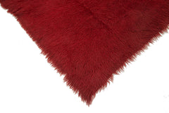 Tulu Red Shaggy Cotton Wool Handmade Area Rug 6'7'' x 7'10''