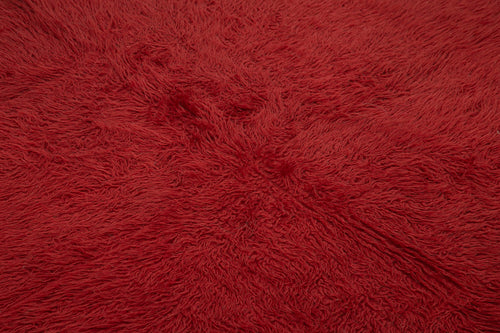 Tulu Red Shaggy Cotton Wool Handmade Area Rug 6'7'' x 7'10''