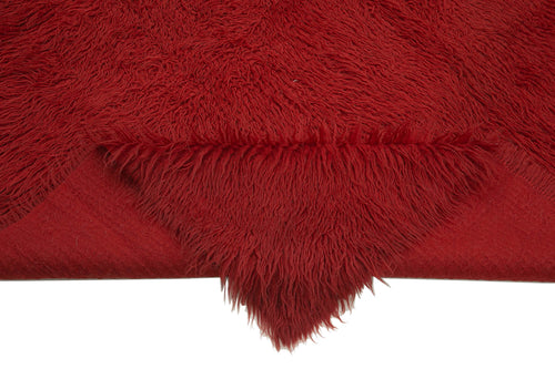 Tulu Red Shaggy Cotton Wool Handmade Area Rug 6'7'' x 7'10''