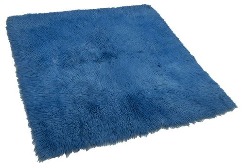 Tulu Blue Shaggy Cotton Wool Handmade Area Rug 4'9'' x 4'11''