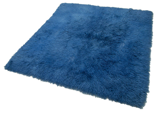 Tulu Blue Shaggy Cotton Wool Handmade Area Rug 4'9'' x 4'11''