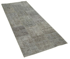Handmade Area Rug - Grey Patchwork Cotton Wool Durable Soft Turkish Vintage Carpet 2'9''x7'5''