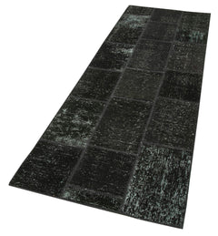 Kirk Yama Black Patchwork Cotton Wool Handmade Area Rug 2'10'' x 8'10''