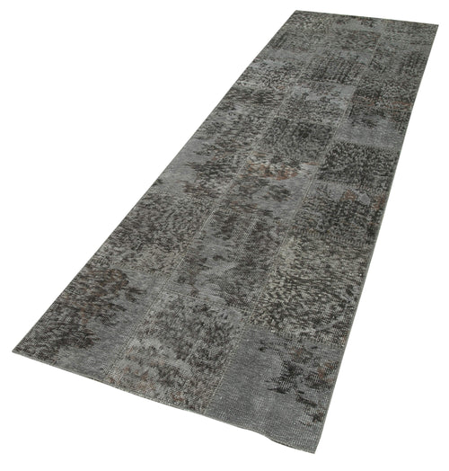 Handmade Area Rug - Kirk Yama Grey Patchwork Cotton Wool Carpet 2'9''x10'