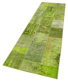 Kirk Yama Green Patchwork Cotton Wool Handmade Area Rug 2'10'' x 9'11''