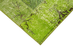 Kirk Yama Green Patchwork Cotton Wool Handmade Area Rug 2'10'' x 9'11''