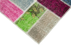 Handmade Area Rug - Blue Patchwork Cotton Wool Vintage Turkish Carpet 2'11''x9'10''