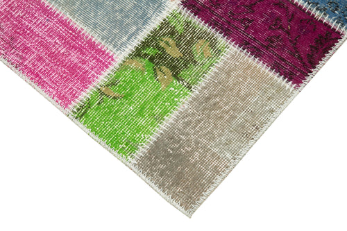 Handmade Area Rug - Blue Patchwork Cotton Wool Vintage Turkish Carpet 2'11''x9'10''