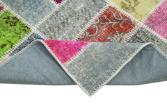 Handmade Area Rug - Blue Patchwork Cotton Wool Vintage Turkish Carpet 2'11''x9'10''