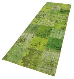 Kirk Yama Green Patchwork Cotton Wool Handmade Area Rug 2'10'' x 9'10''